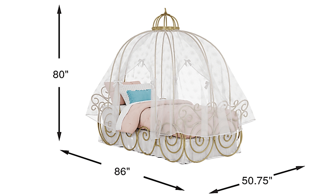 Disney Princess Royal Gold Twin Carriage Bed with White Canopy and Bed Skirt