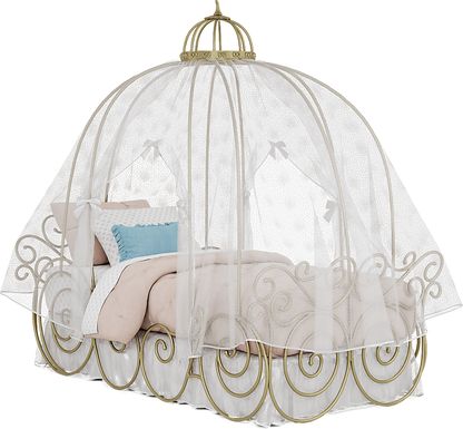 Disney Princess Royal Gold Twin Carriage Bed with White Canopy and Bed Skirt