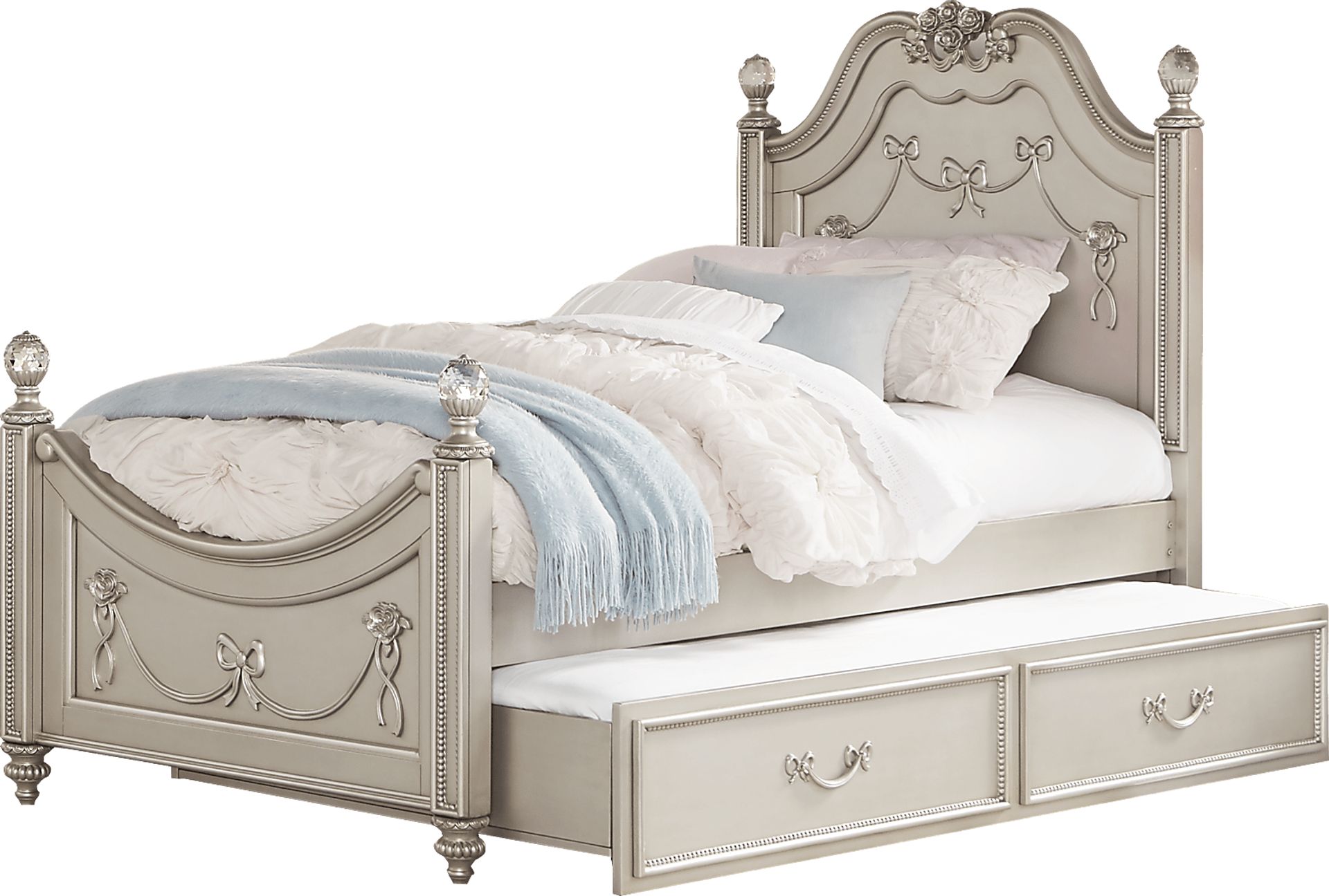 Disney Princess Fairytale Silver 4 Pc Full Poster Bed with Twin Storage Trundle - Image 2