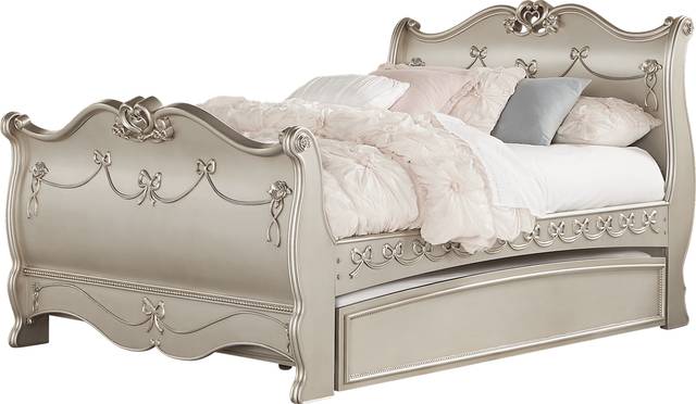 Disney Princess Fairytale Silver 4 Pc Full Sleigh Bed with Twin Storage Trundle - Thumbnail - Image 1