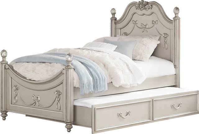 Disney Princess Fairytale Silver 4 Pc Twin Poster Bed with Twin Storage Trundle - Thumbnail - Image 2