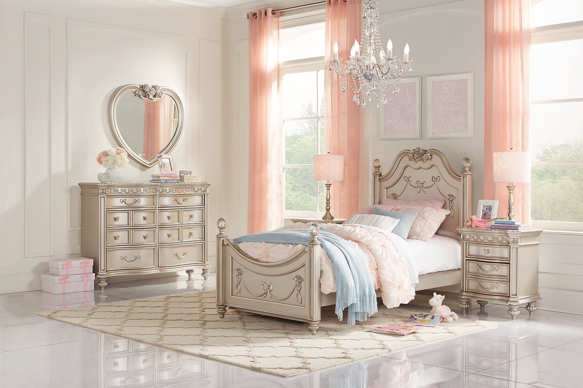 Disney Princess Fairytale Silver 5 Pc Full Poster Bedroom - Image 1