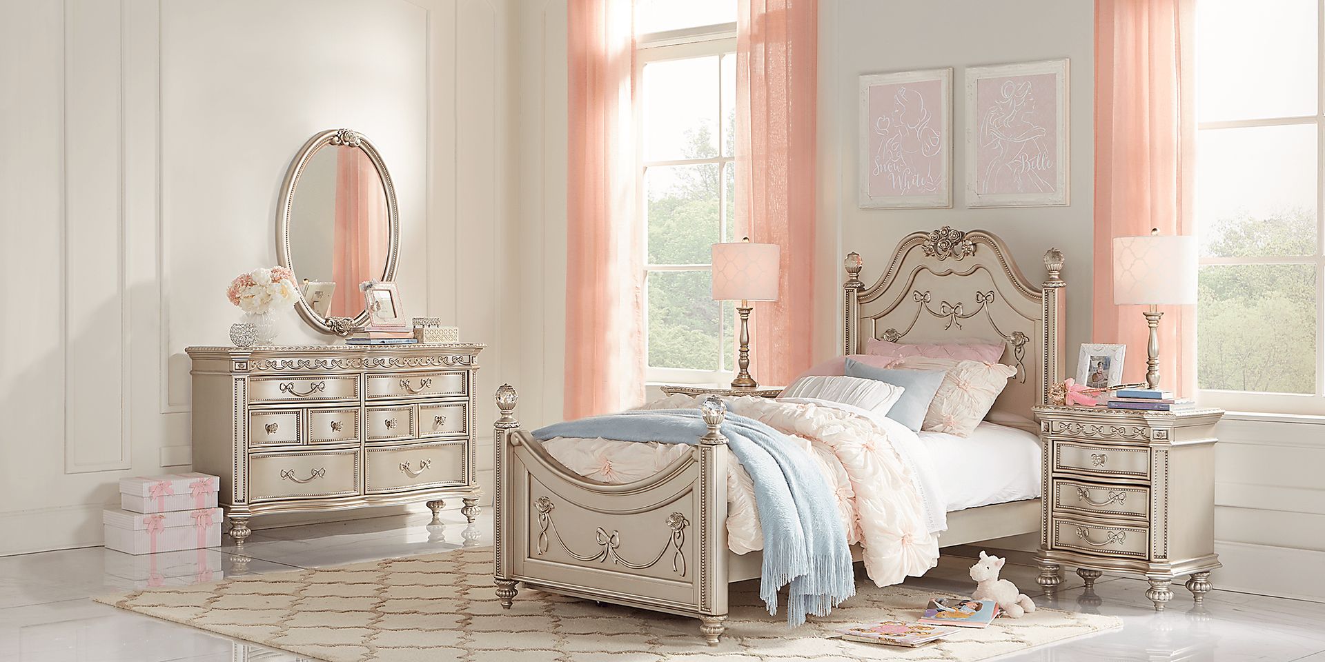 Disney Princess Fairytale Silver 5 Pc Full Poster Bedroom - Image 2