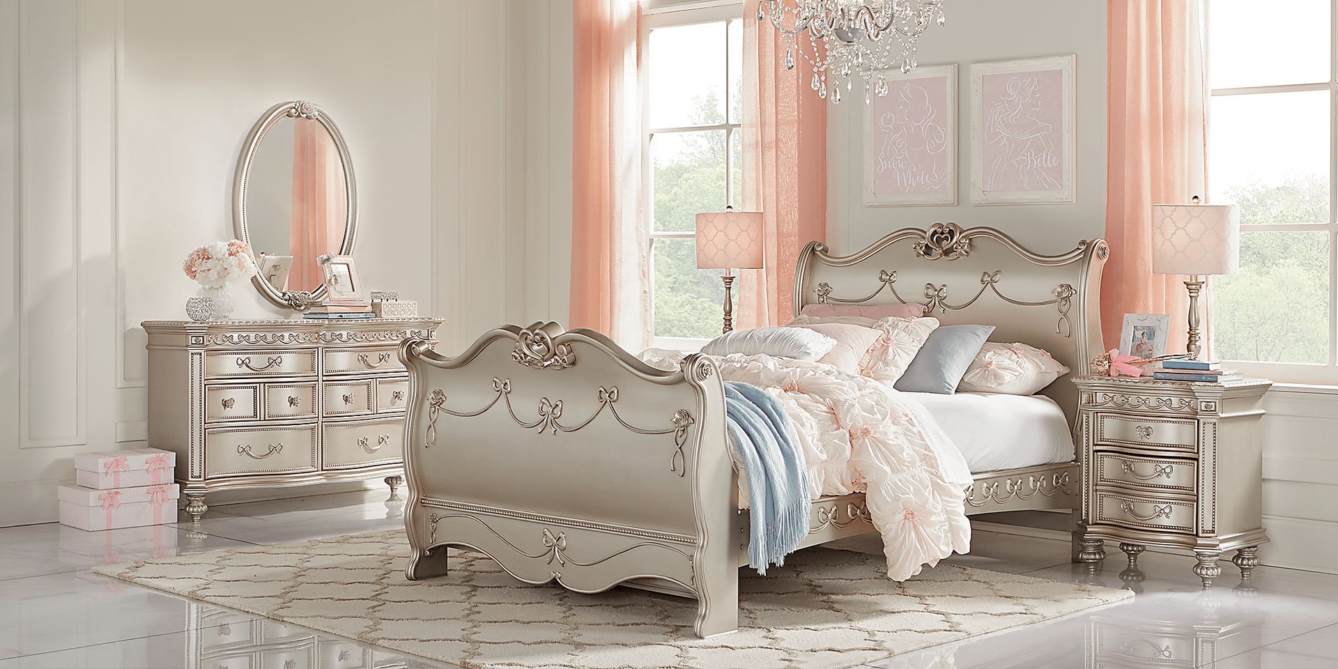 Disney Princess Fairytale Silver 5 Pc Twin Sleigh Bedroom - Image 2