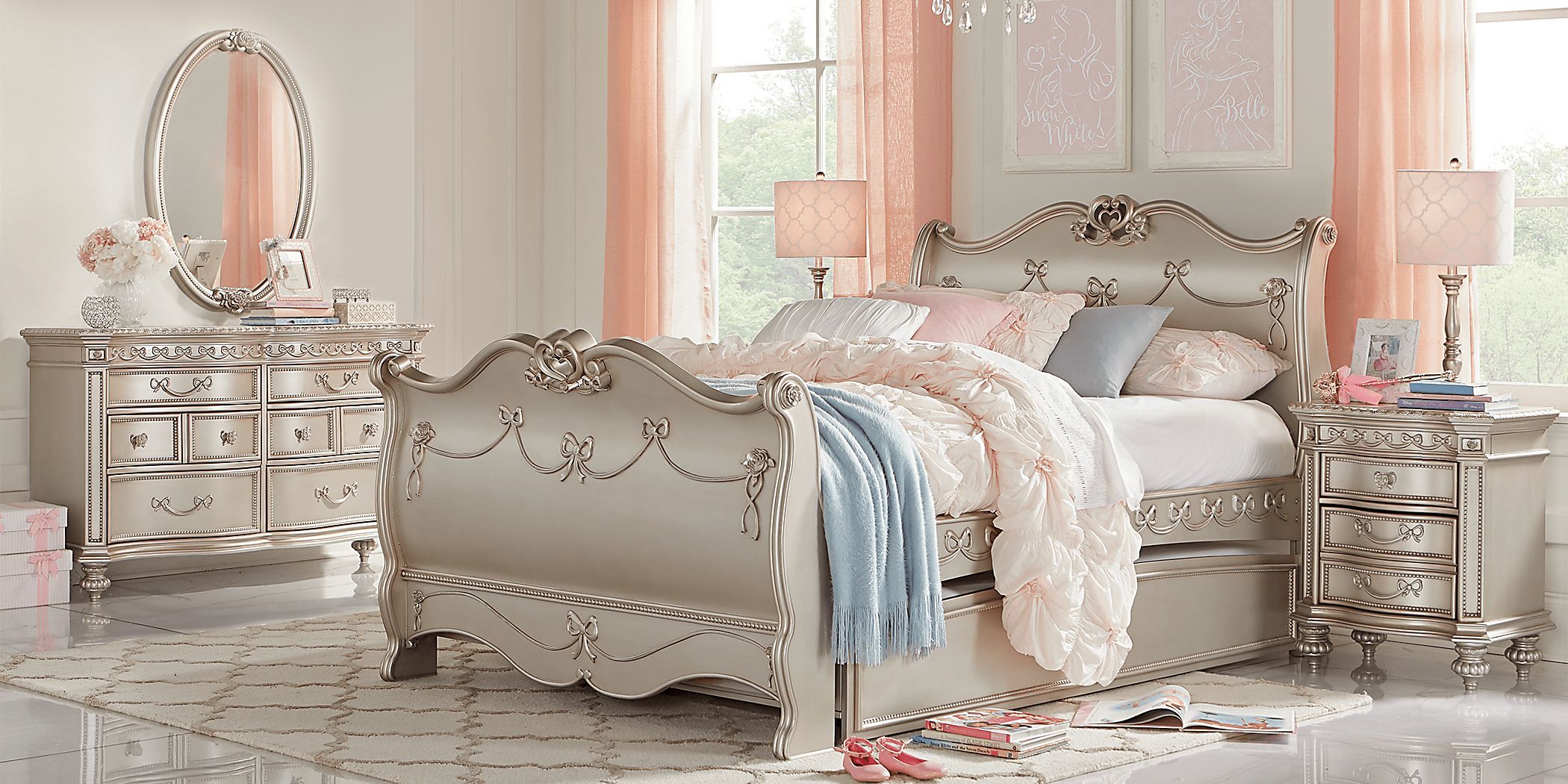 Disney Princess Fairytale Silver 5 Pc Twin Sleigh Bedroom