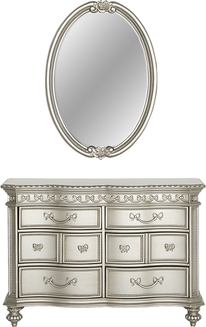 Disney Princess Fairytale Silver Gray 6 Drawer Dresser & Oval Mirror