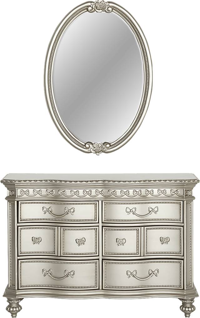 Disney Princess Fairytale Silver 6 Drawer Dresser & Oval Mirror Set - Thumbnail - Image 1