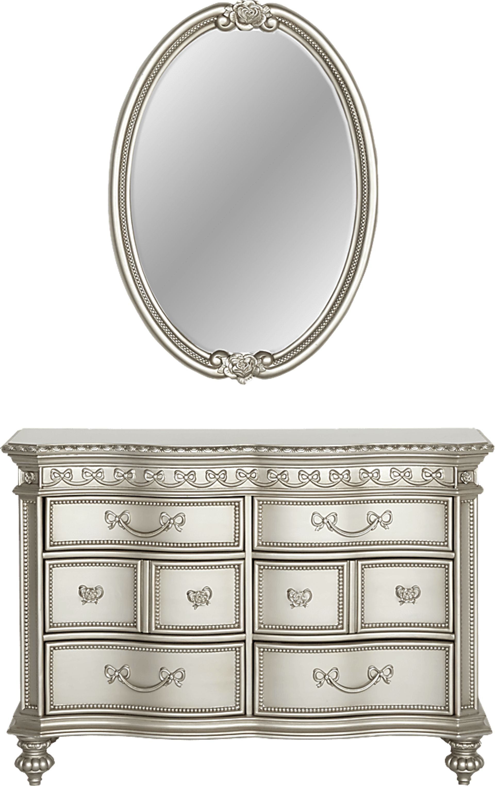 Disney Princess Fairytale Silver 6 Drawer Dresser & Oval Mirror Set - Image 1