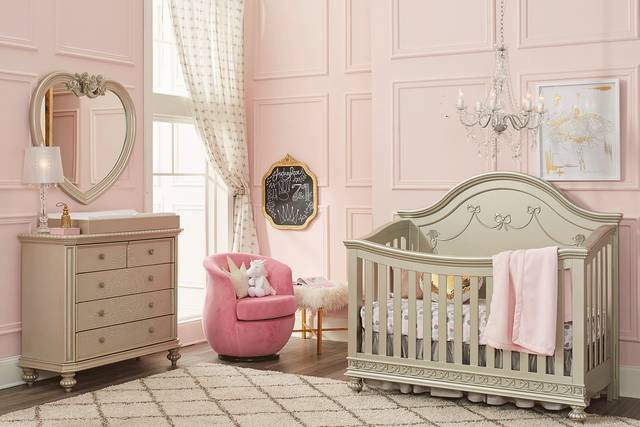 Disney Princess Fairytale Silver 6 Pc Nursery with Toddler & Conversion Rails - Thumbnail - Image 1