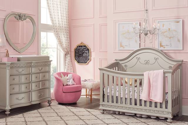 Disney Princess Fairytale Silver 6 Pc Nursery with Toddler & Conversion Rails - Thumbnail - Image 1