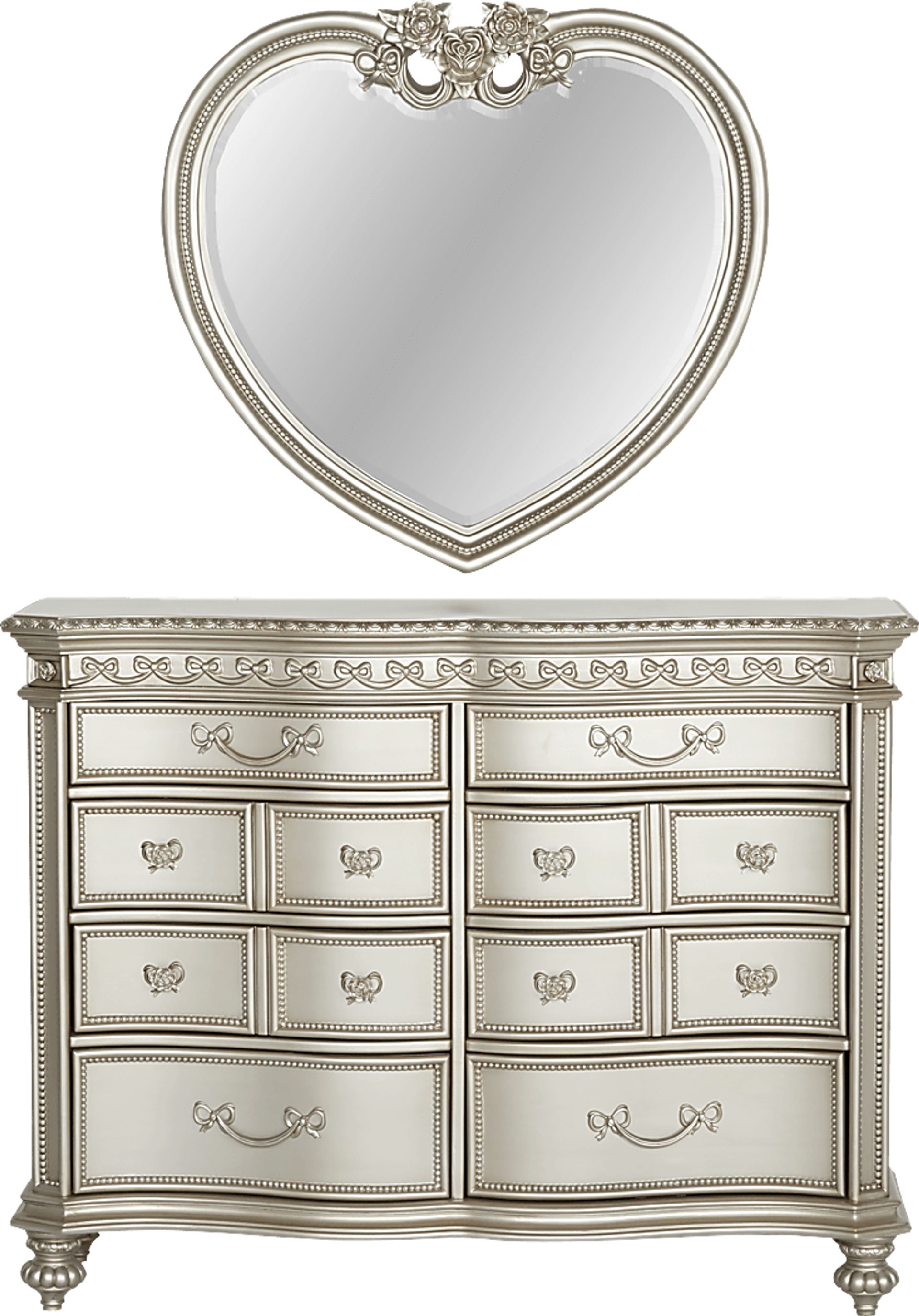 Disney Princess Fairytale Silver 8 Drawer Dresser & Heart Mirror Set - Image 1