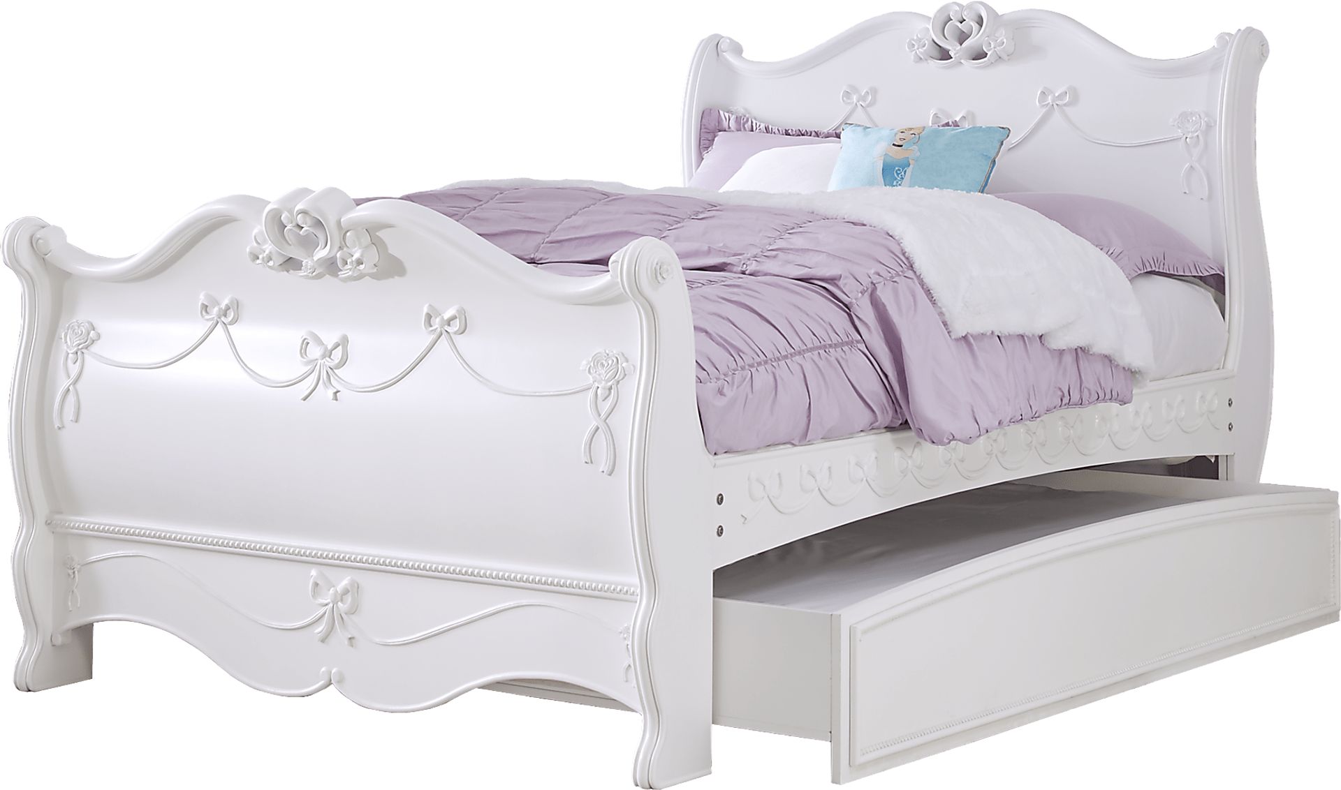 Disney Princess Fairytale White 4 Pc Full Sleigh Bed with Twin Storage Trundle - Image 1