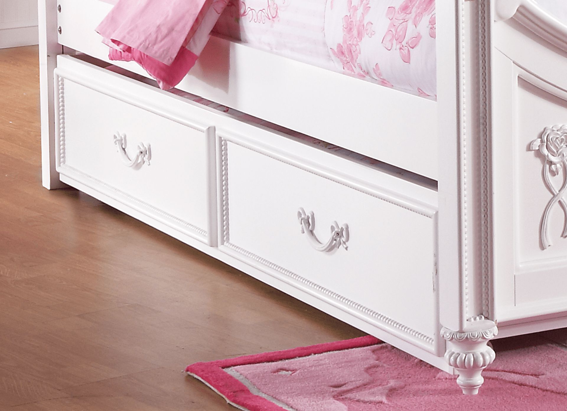 Disney Princess Fairytale White 4 Pc Twin Poster Bed with Twin Storage Trundle - Image 2