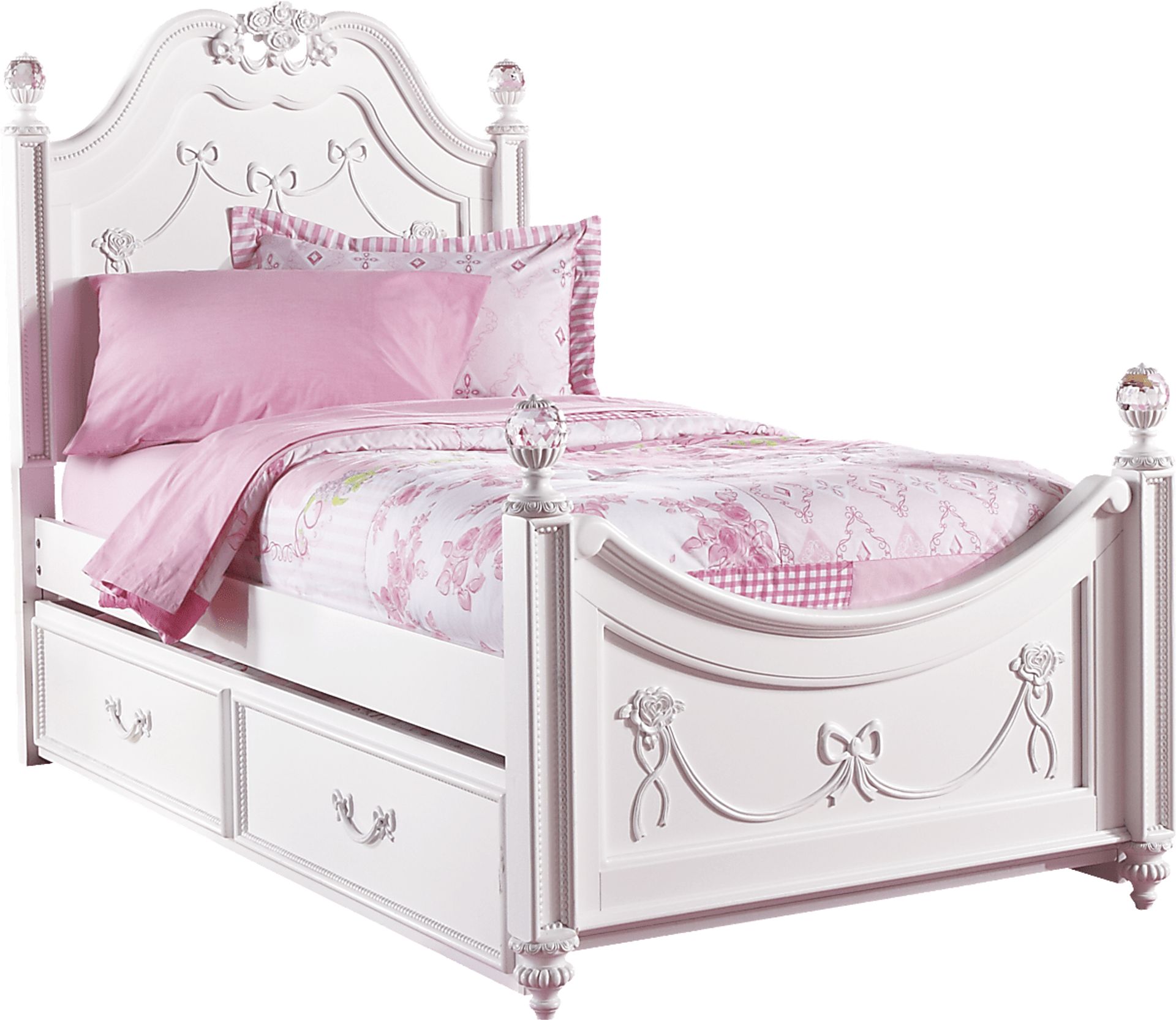 Disney Princess Fairytale White 4 Pc Twin Poster Bed with Twin Storage Trundle - Image 1