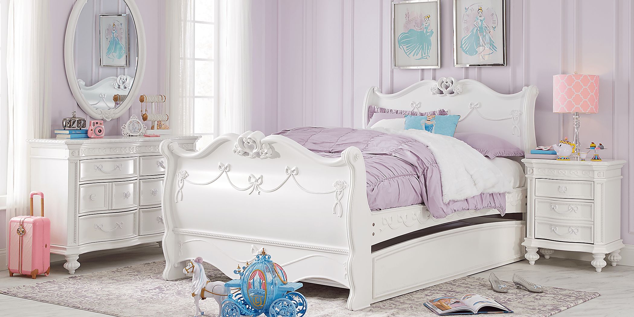 Disney Princess Fairytale White Colors White 3 Pc Full Sleigh Bed