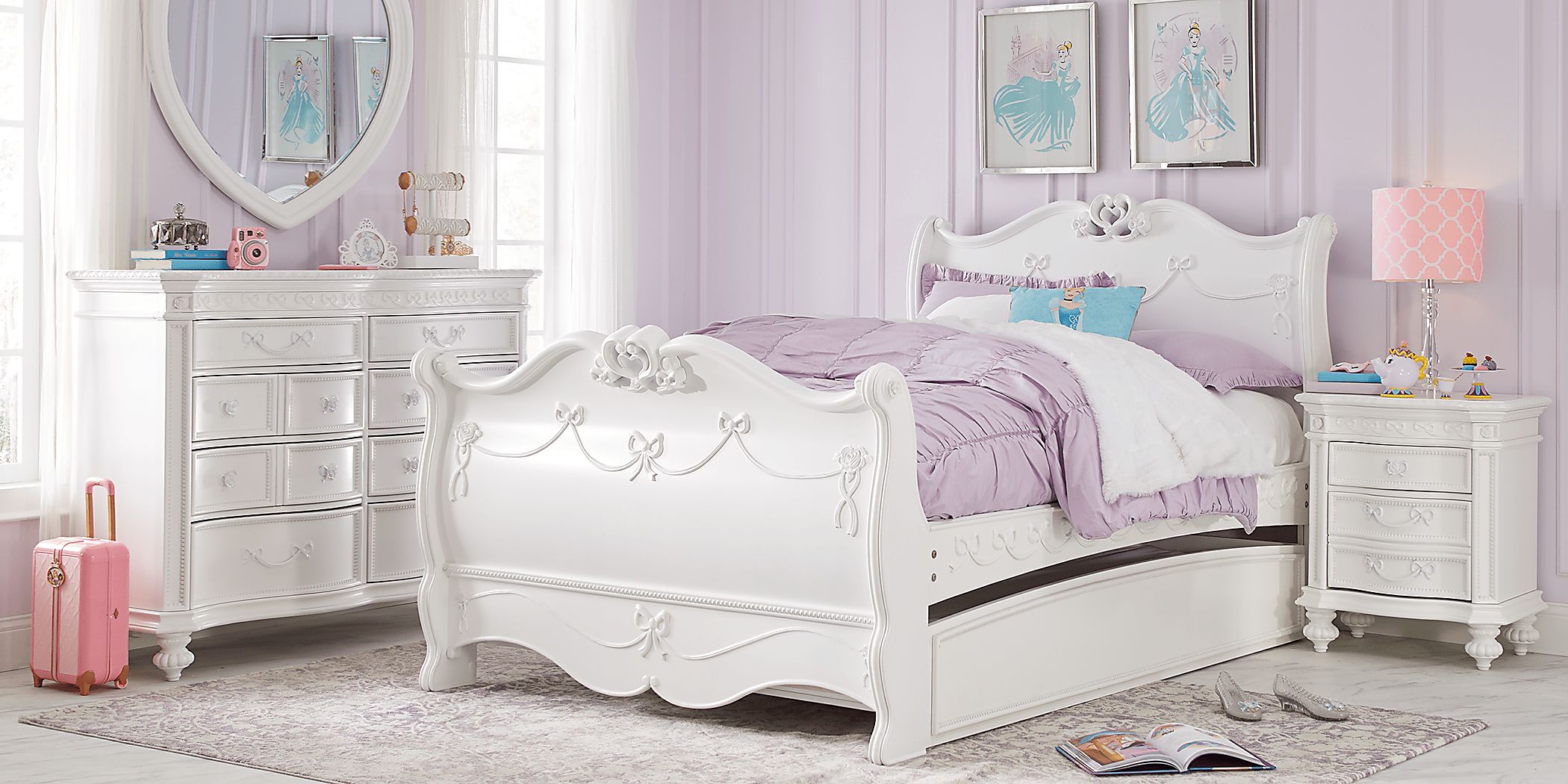 Disney Princess Fairytale 5 Pc White Colors,White Full Bedroom Set With