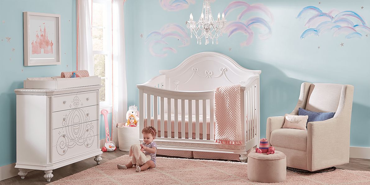 Disney Princess Fairytale White 5 Pc Nursery with Toddler Rails
