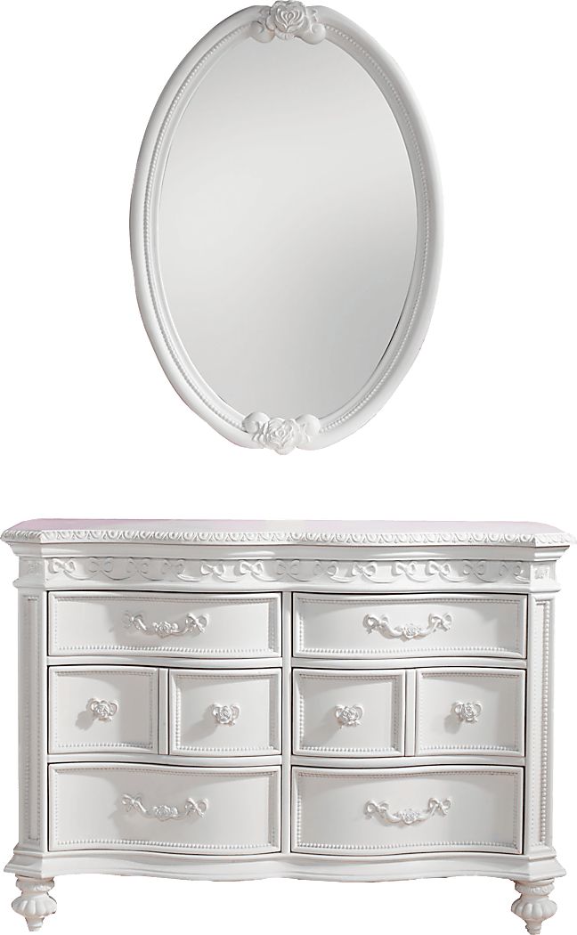 Disney Princess Fairytale White 6 Drawer Dresser & Oval Mirror