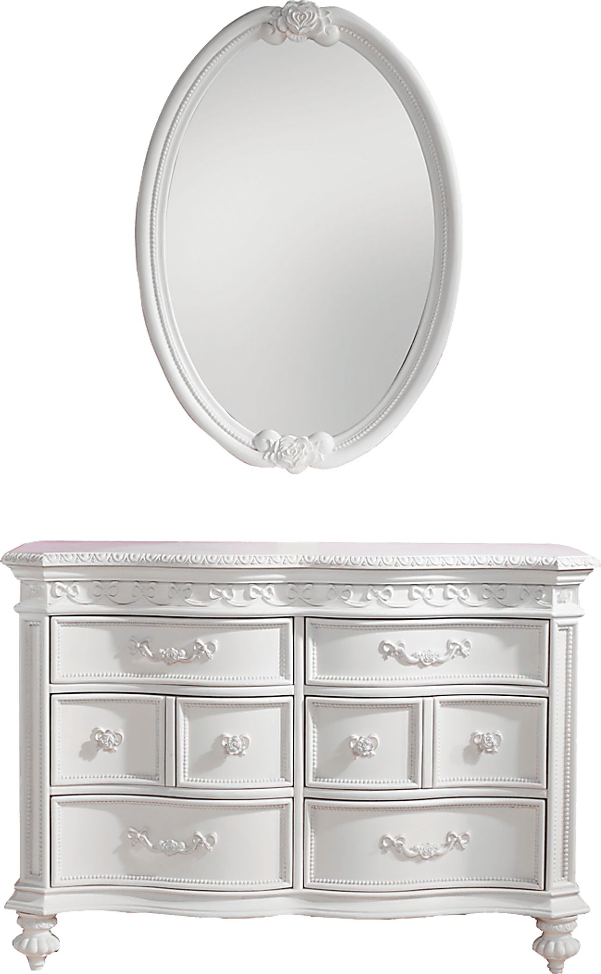 Disney Princess Fairytale White Colors,White 6 Drawer Dresser & Oval