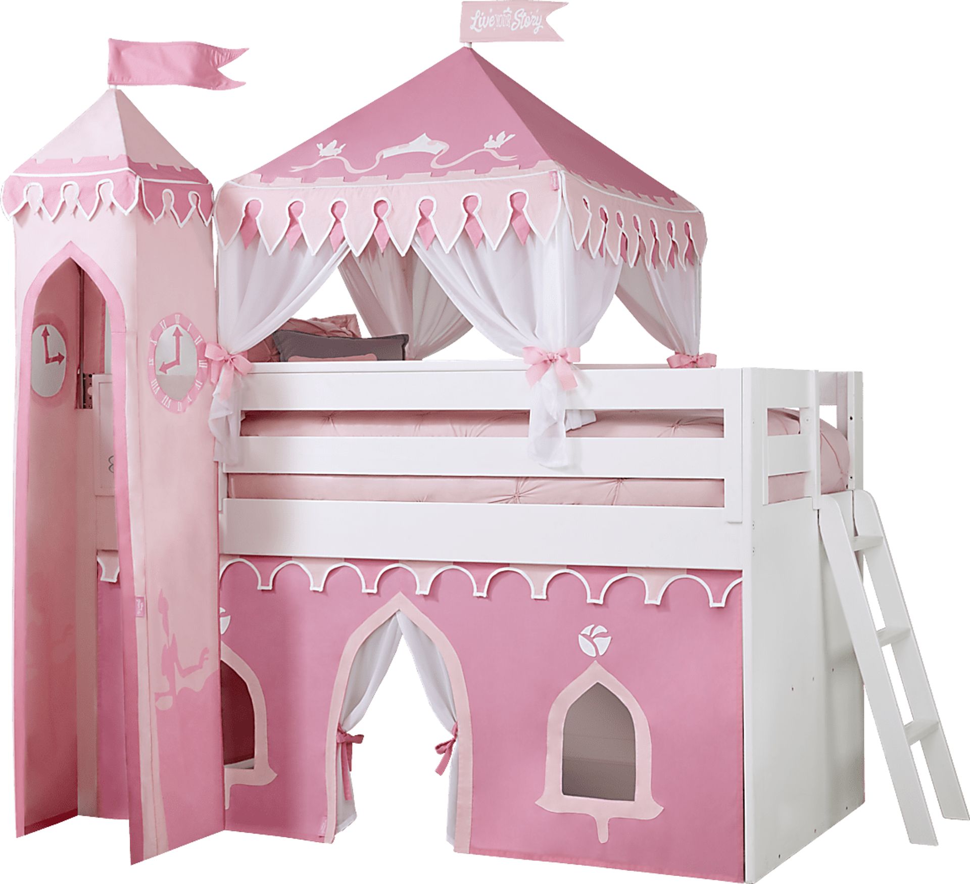 Disney Princess Fairytale White Twin Loft Bed with Activity Panel and Tower - Image 1
