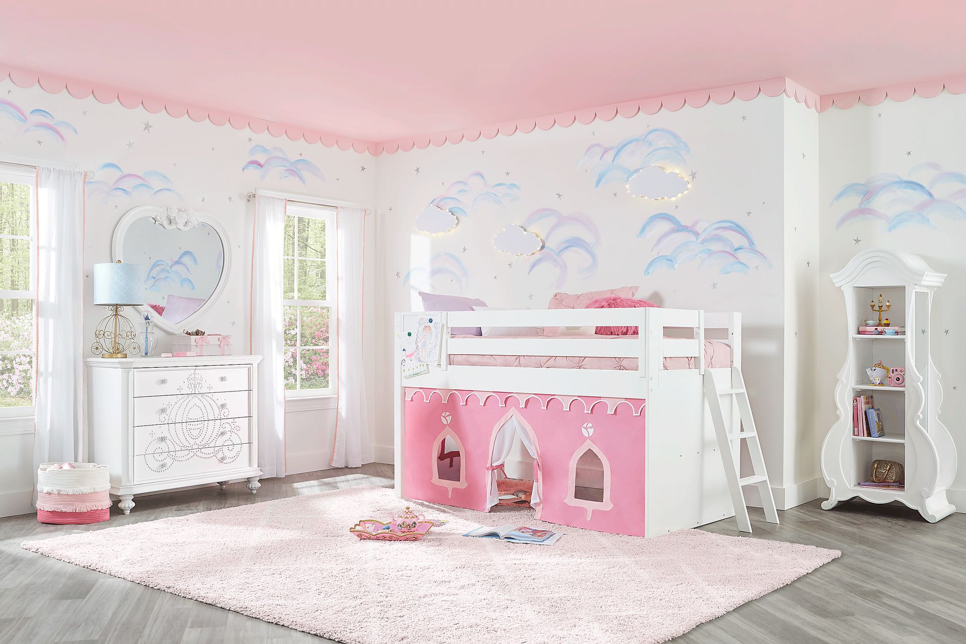 Disney Princess Fairytale White Loft Bed with Activity Panel - Image 2