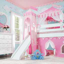 Disney Princess Fairytale White Colors White Loft Bed With Slide And Tower Rooms to Go