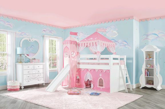 Disney Princess Fairytale White Twin Loft Bed with Slide and Tower