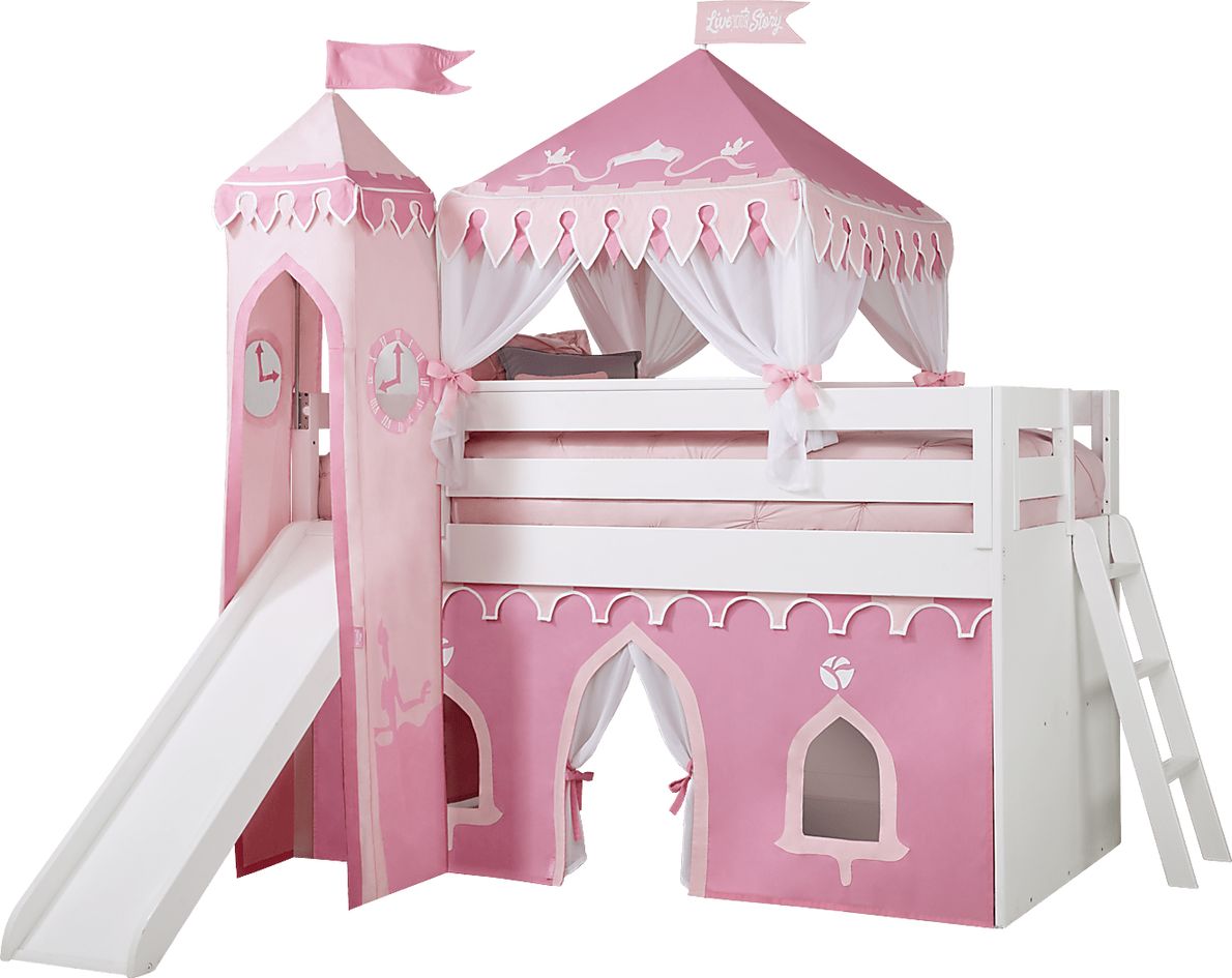 Princess loft bed with slide on sale rooms to go