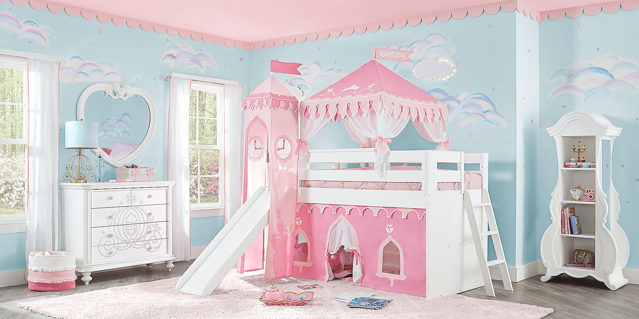 Princess loft bed with on sale slide