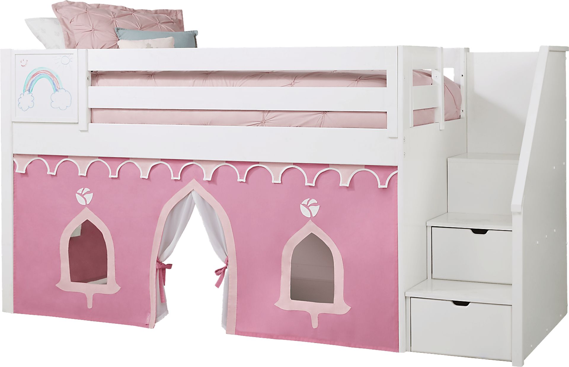 Disney Princess Fairytale White Step Loft Bed with Activity Panel - Image 1