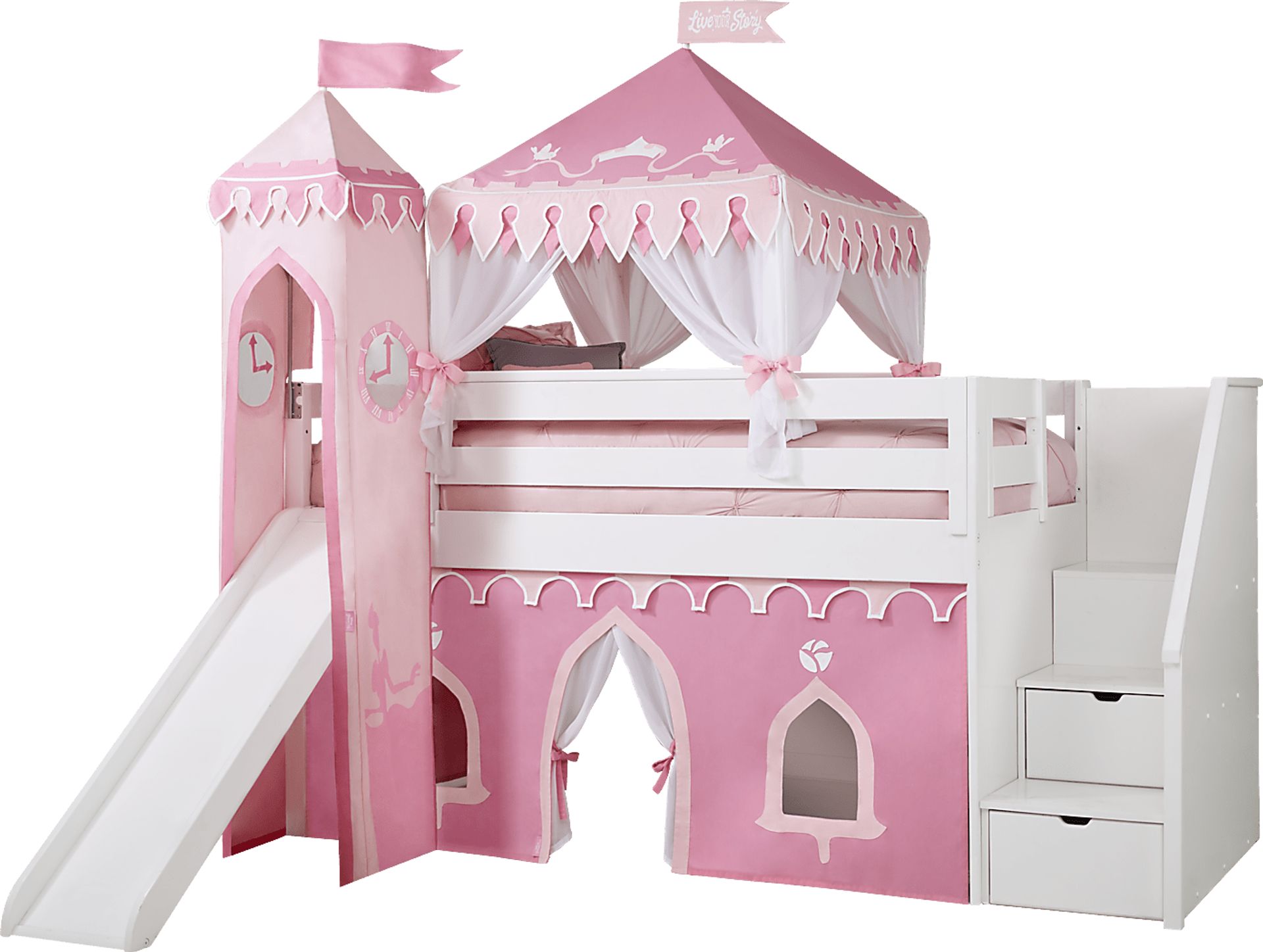 Disney Princess Fairytale White Step Loft Bed with Slide and Tower - Image 1