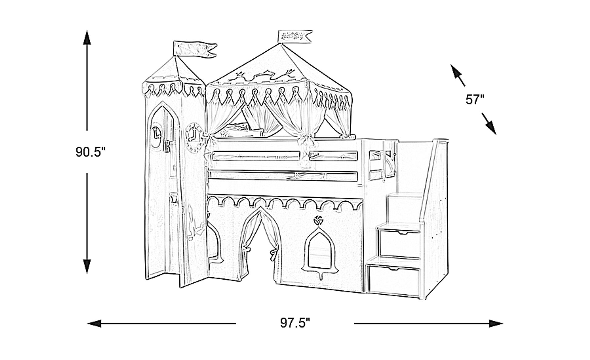 disney-princess-fairytale-white-colors-white-step-loft-bed-with