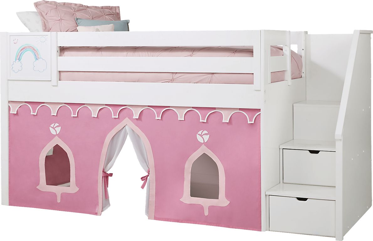 Disney Princess Fairytale White Twin Step Loft Bed with Whiteboard