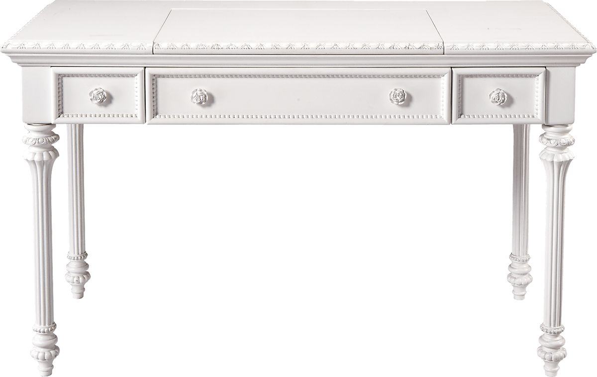 white princess dressing table White Princess Vanity Desk Set With Mirror & Cushioned Stool, 4-Drawer Wooden Makeup Vanity Table For Girls' Bedroom, Dressing Table With Ample