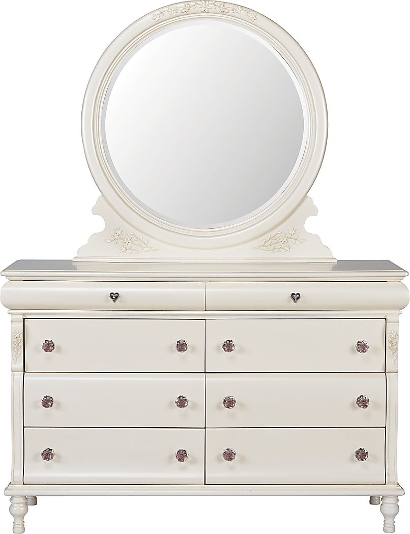 Disney Princess Pearl Light Wood White Dresser Mirror Set