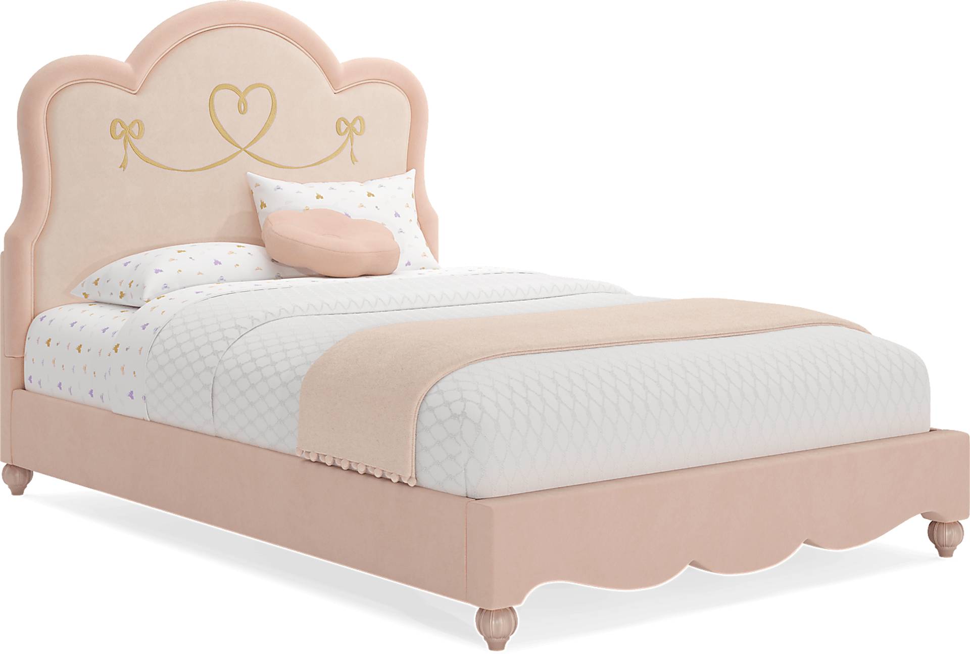pink full upholstered bed