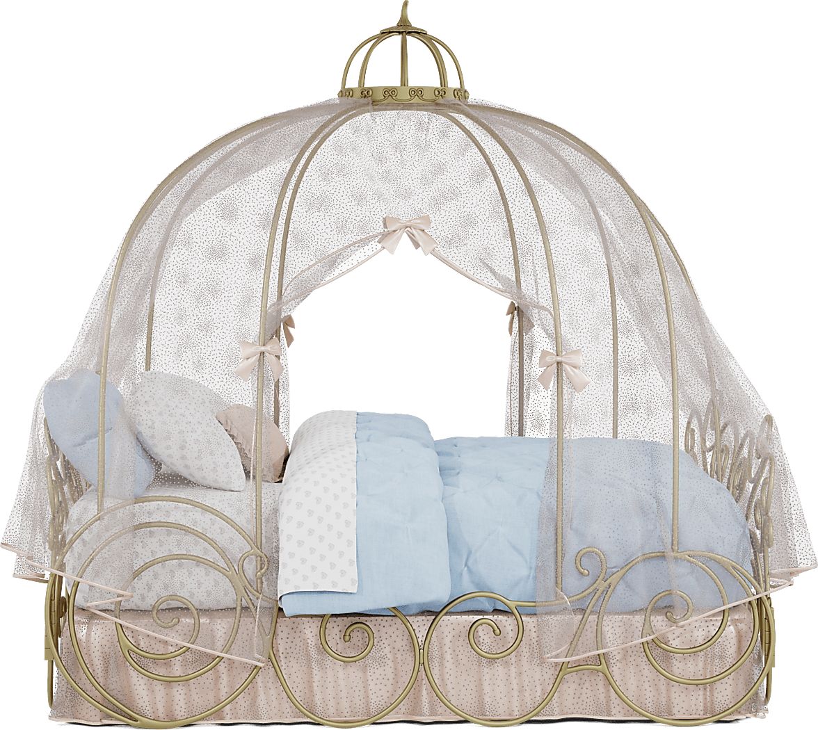 Disney Princess Royal Gold Full Carriage Bed with Pink Canopy and Bed Skirt