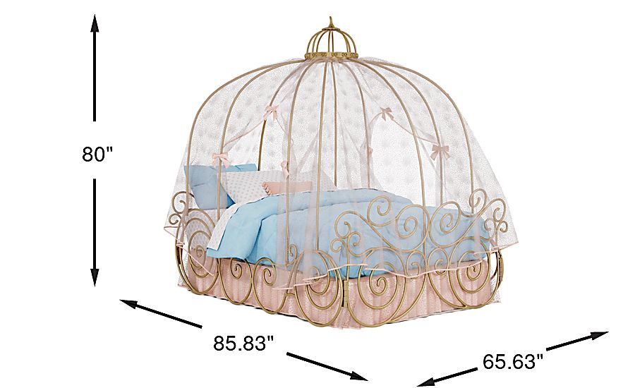 Disney Princess Royal Gold Full Carriage Bed with Pink Canopy and Bed Skirt - Thumbnail 4