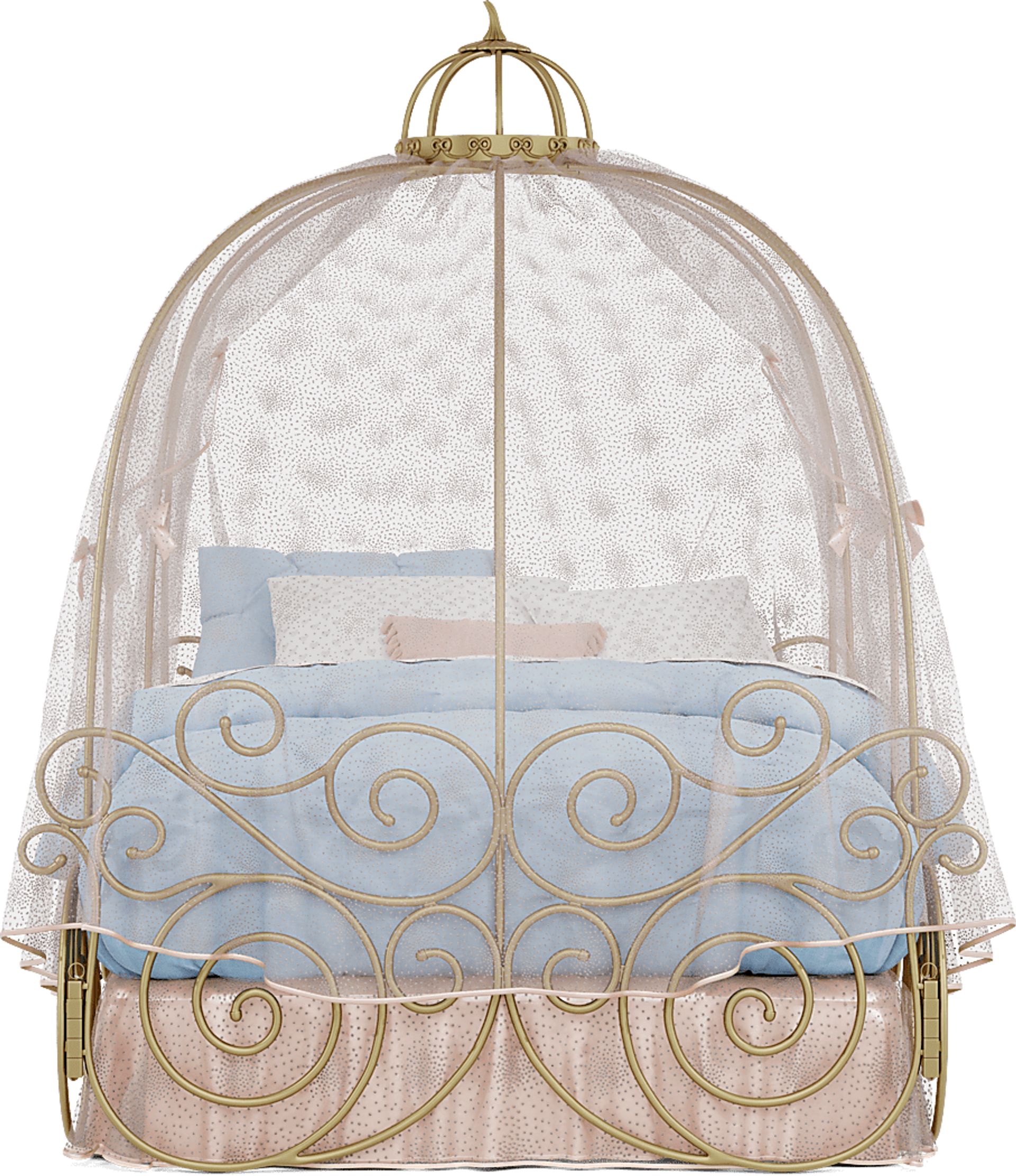 Disney Princess Royal Gold Full Carriage Bed with Pink Canopy and Bed Skirt - Image 2