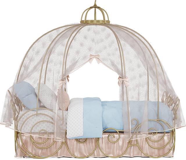 Disney Princess Royal Gold Twin Carriage Bed with Pink Canopy and Bed Skirt - Thumbnail - Image 3