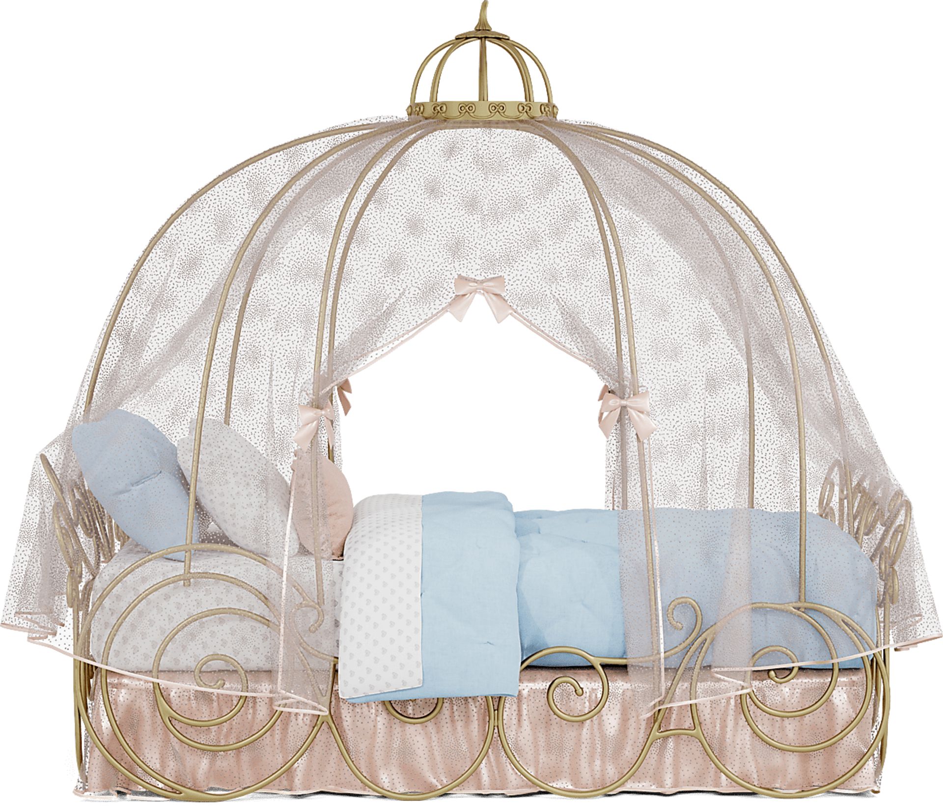 Disney Princess Royal Gold Twin Carriage Bed with Pink Canopy and Bed Skirt - Image 3