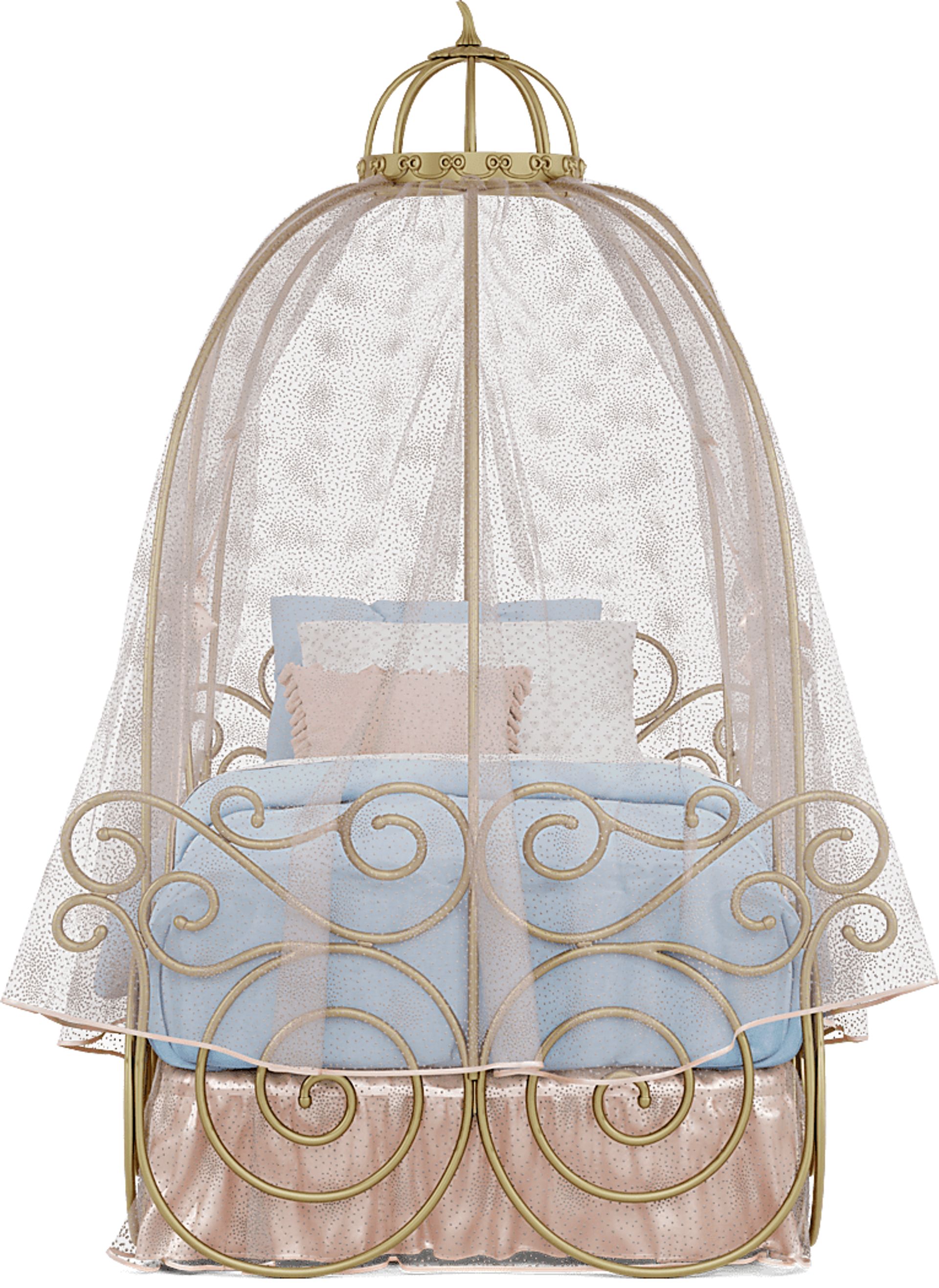 Disney Princess Royal Gold Twin Carriage Bed with Pink Canopy and Bed Skirt - Image 2