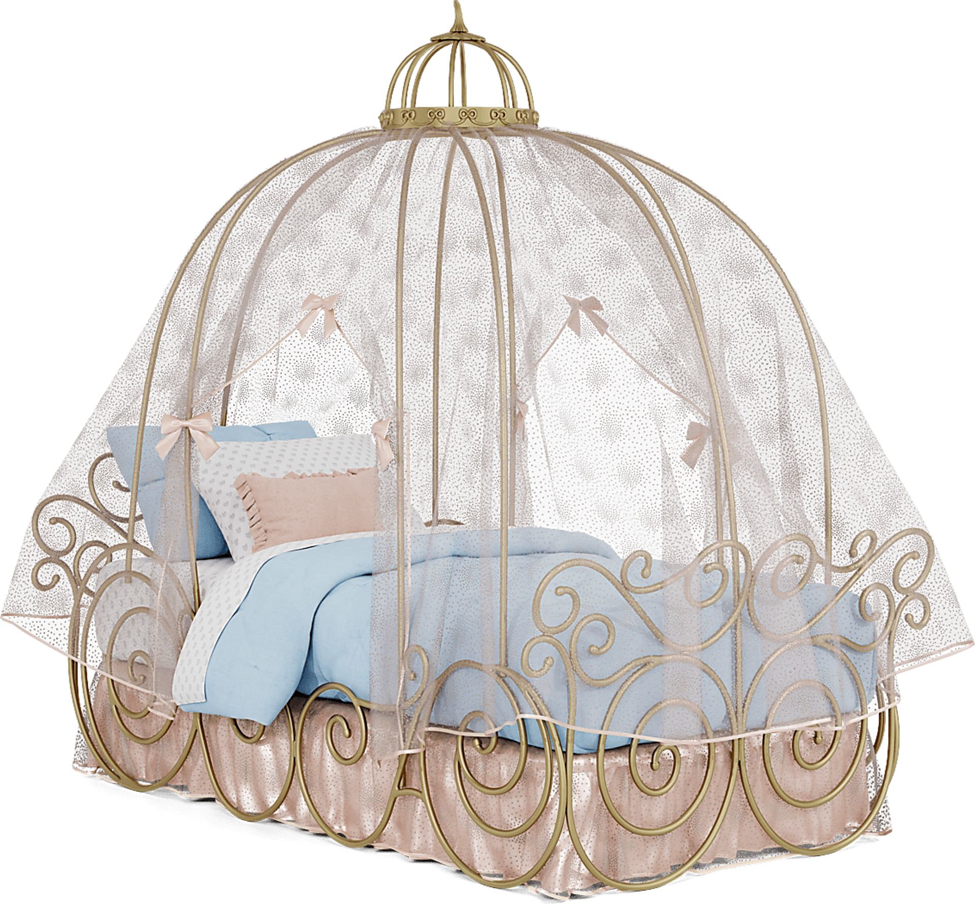 Disney Princess Royal Gold Twin Carriage Bed with Pink Canopy and Bed Skirt - Image 1