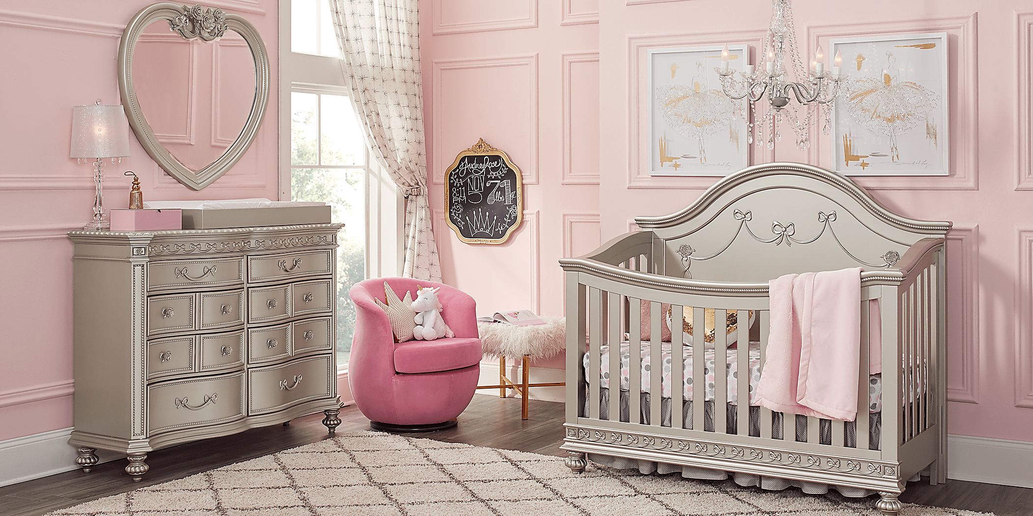 disney princess crib and dresser Disney Princess 4 Pc Silver Gray Bedroom Set With Dresser & Changing Set,  Crib