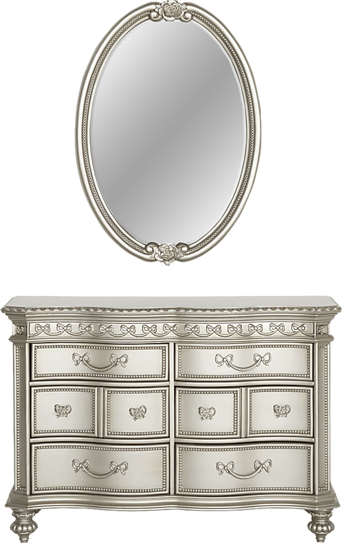 Disney Princess Fairytale Silver Gray 6 Drawer Dresser & Oval Mirror ...