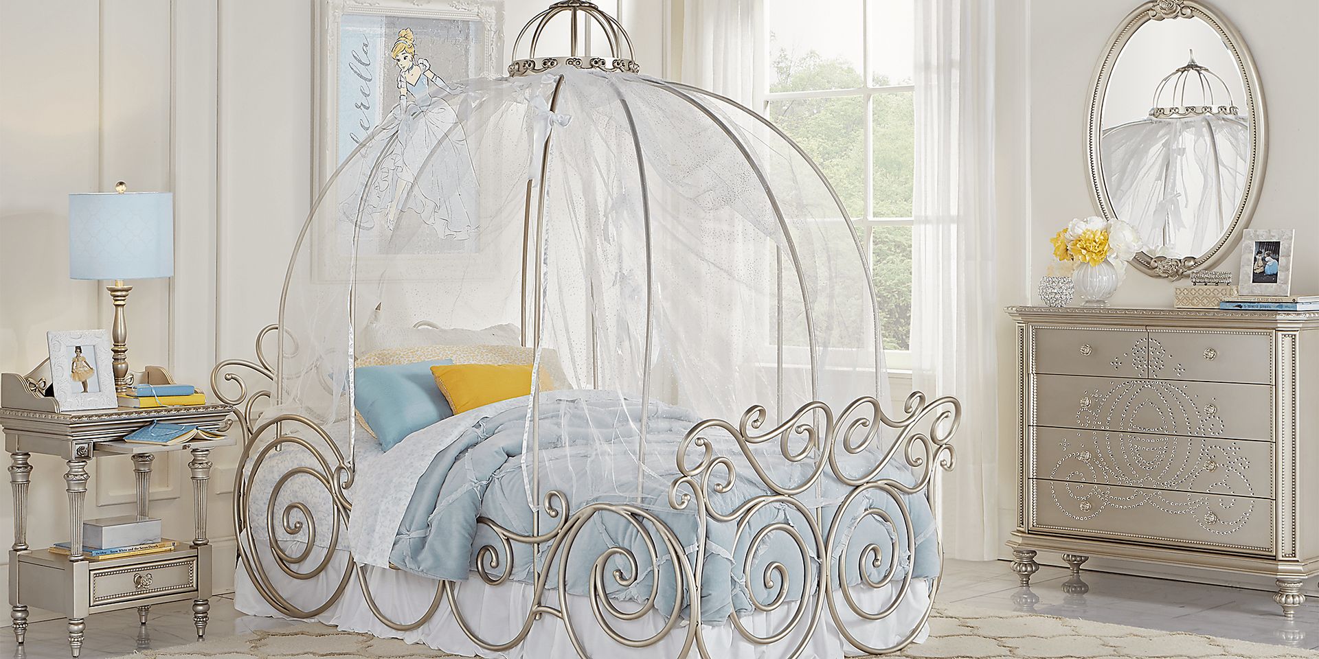 Disney Princess Silver 6 Pc Twin Carriage Bedroom - Image 1