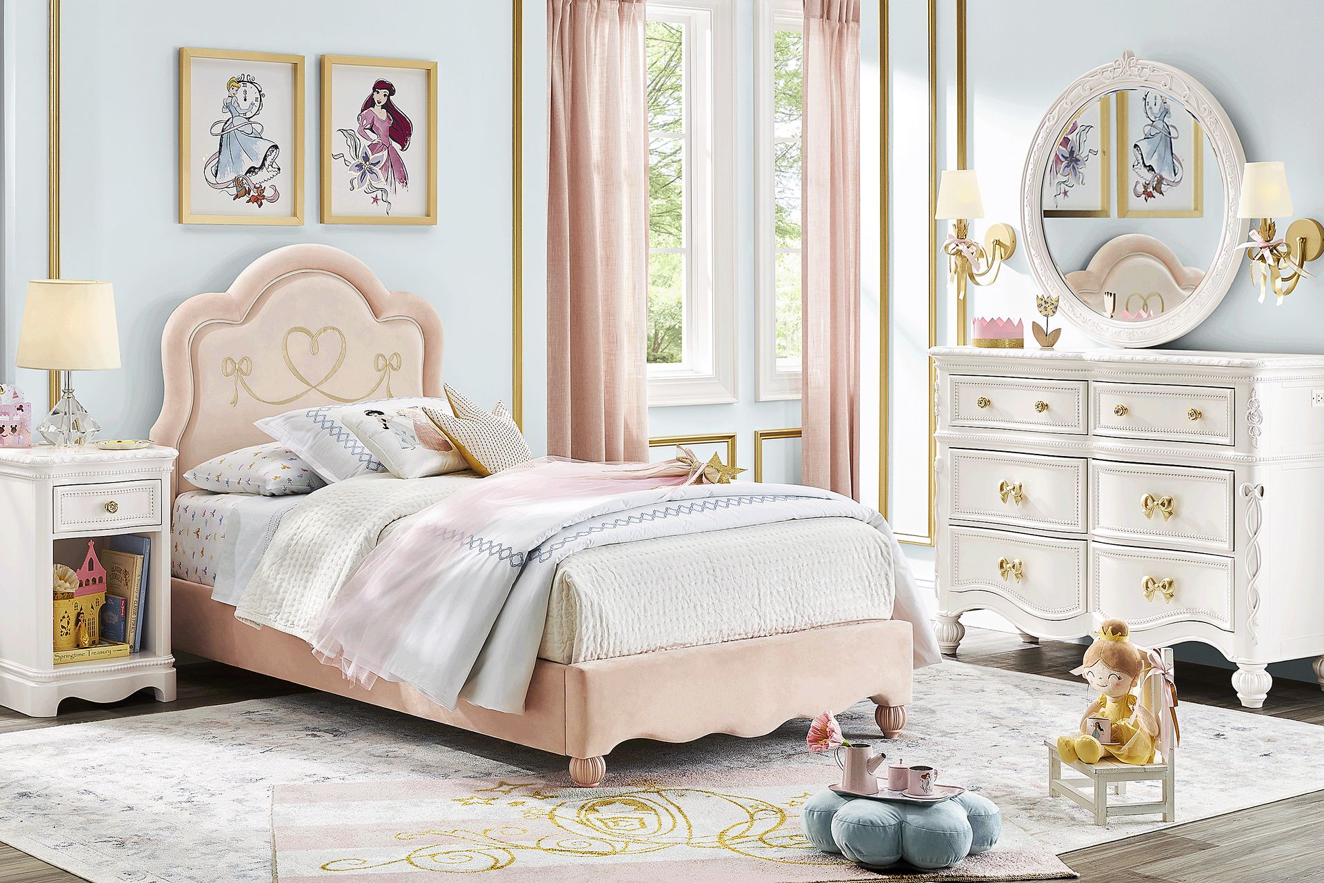 Disney Princess Pink Twin Upholstered Bed - Image 2