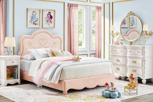 Disney Princess Sparkle White Bedroom with Pink Twin Upholstered Bed - Thumbnail - Image 1