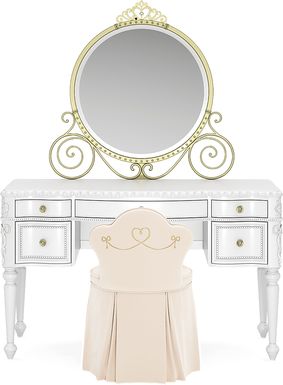Disney Princess Sparkle White Desk with Carriage Mirror and Vanity Chair