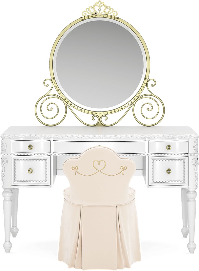 Disney Princess Sparkle White Desk with Carriage Mirror and Vanity Chair